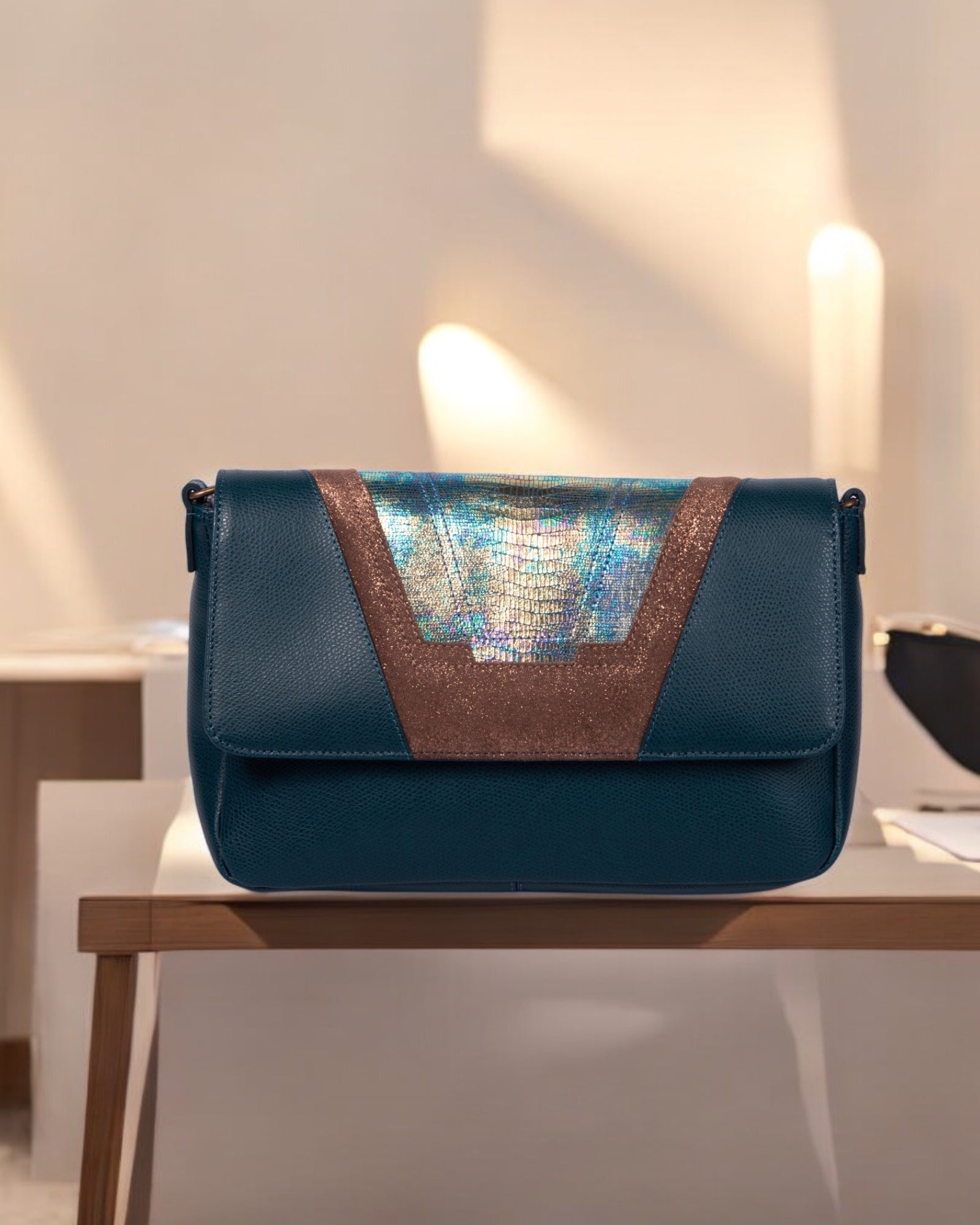 antoinette ameska Petit Sac TOKYO Bleu Canard/Lézard Bleu