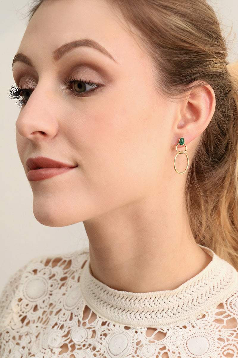 antoinette ameska Boucles d'Oreilles anneaux entrelacés SATURNE Malachite
