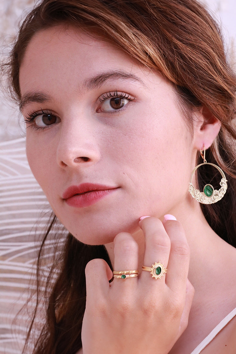antoinette ameska Boucles d'Oreilles HOKUSAI - Grandes Dormeuses Malachite