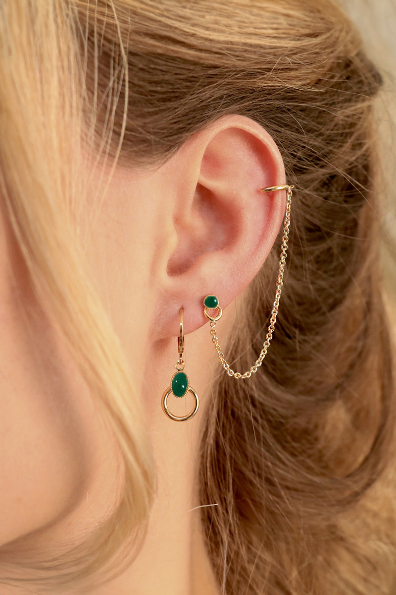 antoinette ameska Boucles d'Oreilles anneau SATURNE Agate Verte