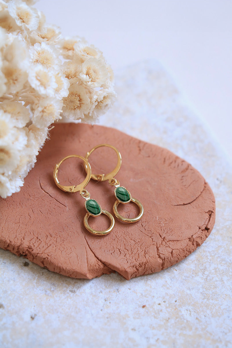 antoinette ameska Boucles d'Oreilles anneau SATURNE Malachite