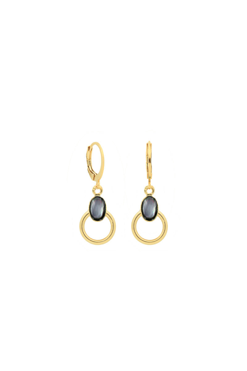antoinette ameska Boucles d'Oreilles anneau SATURNE Nacre grise