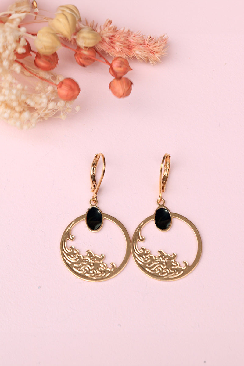 antoinette ameska Boucles d'Oreilles HOKUSAI - Dormeuses Medium Onyx Noir