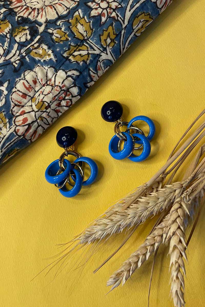 antoinette ameska Boucles d'Oreilles CLUNY Bleu/Bleu Marine