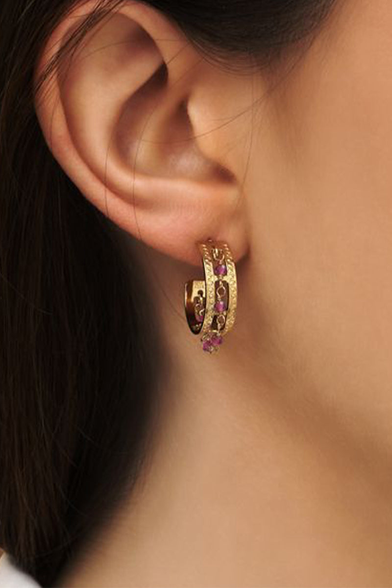 antoinette ameska Boucles d'oreilles - Sabah Petite Grenat Rose