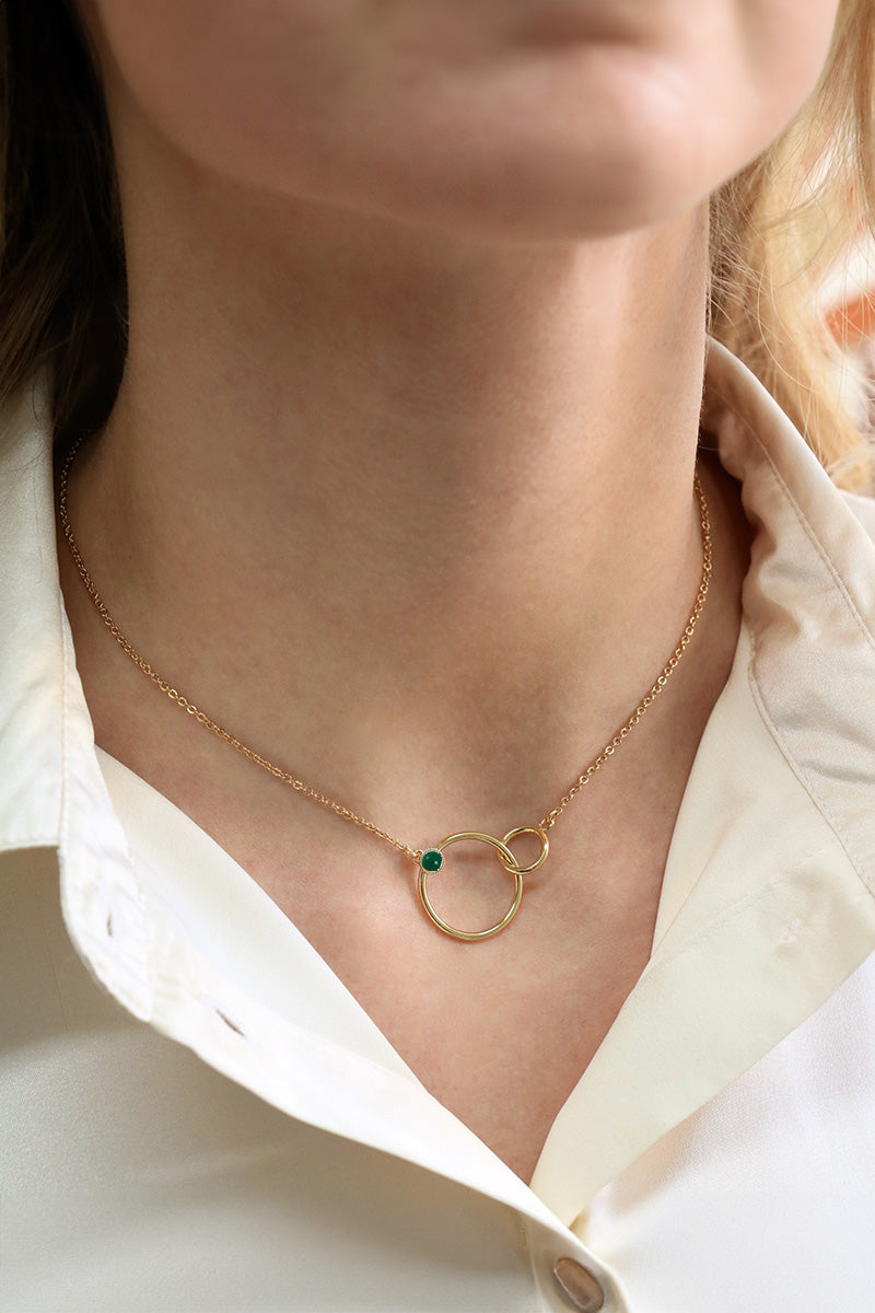 antoinette ameska Collier 2 anneaux SATURNE Agate Verte