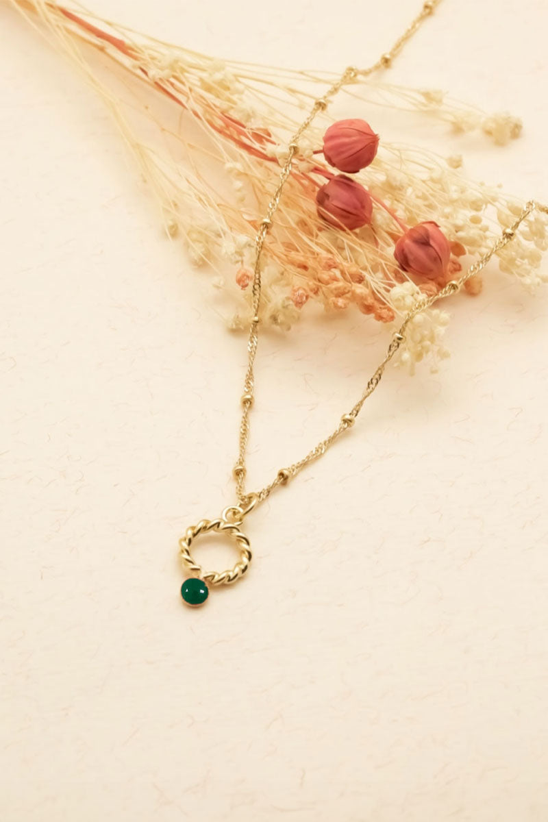antoinette ameska Collier petit anneau torsadé ANGELA Agate Verte