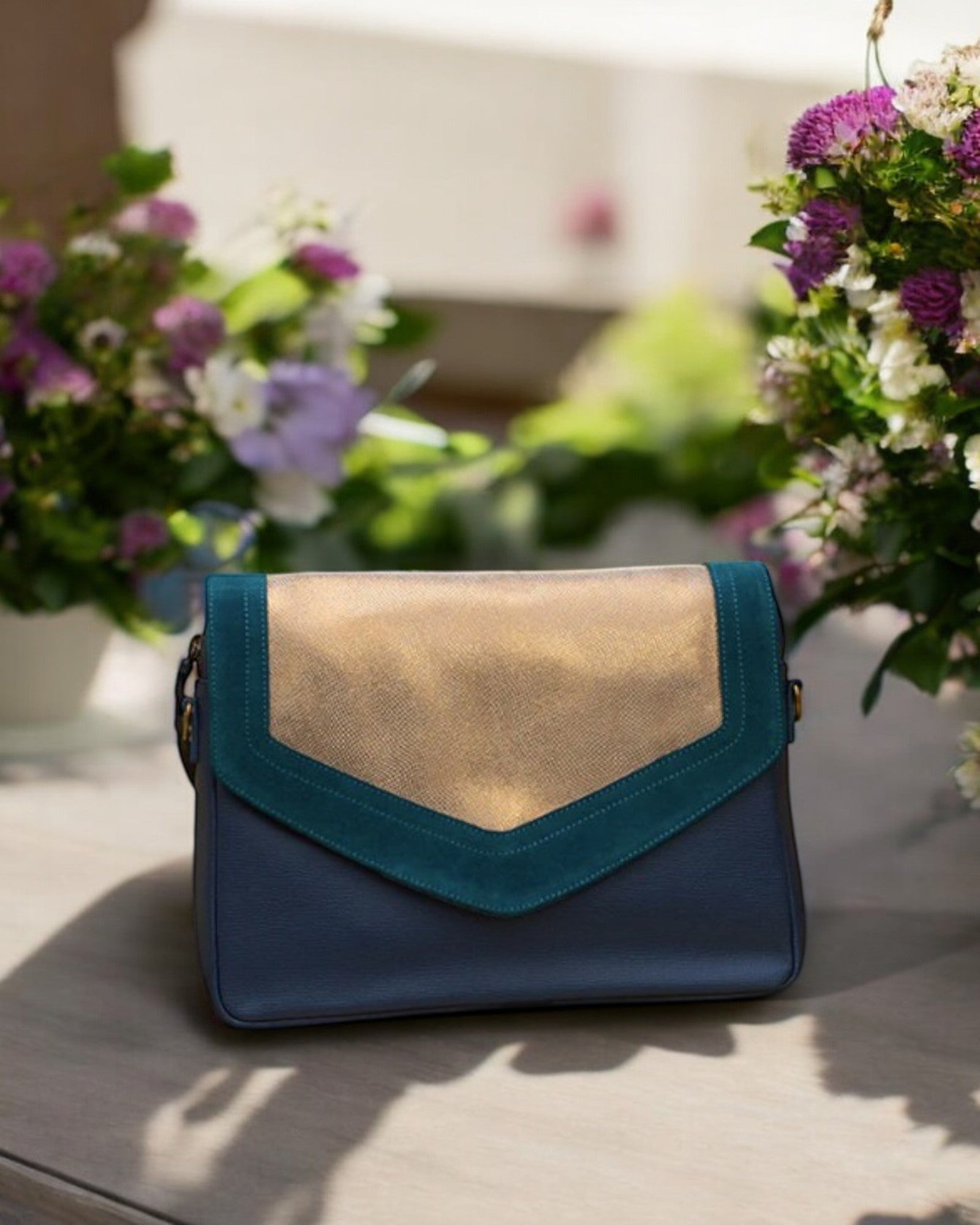 antoinette ameska Sac CAIRE Bleu Pétrole/Lézard Kaki