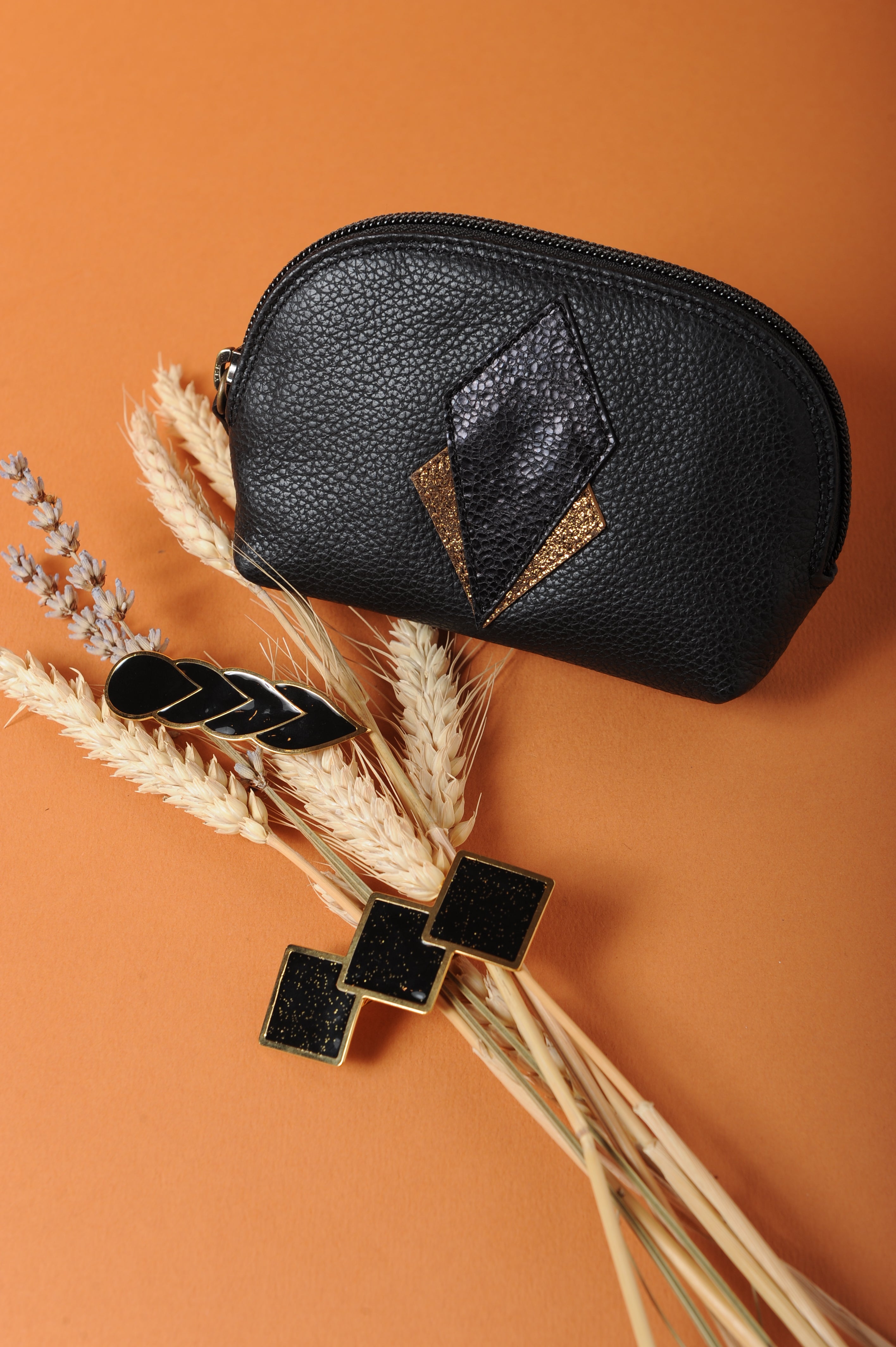 antoinette ameska Porte-Monnaie SICILE Noir/Paillette Cuivre