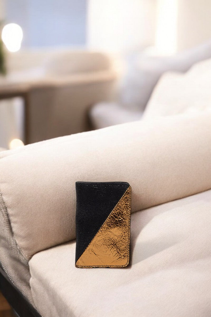 antoinette ameska Porte-carte BILBAO Lézard Noir/Craquelé Cuivre