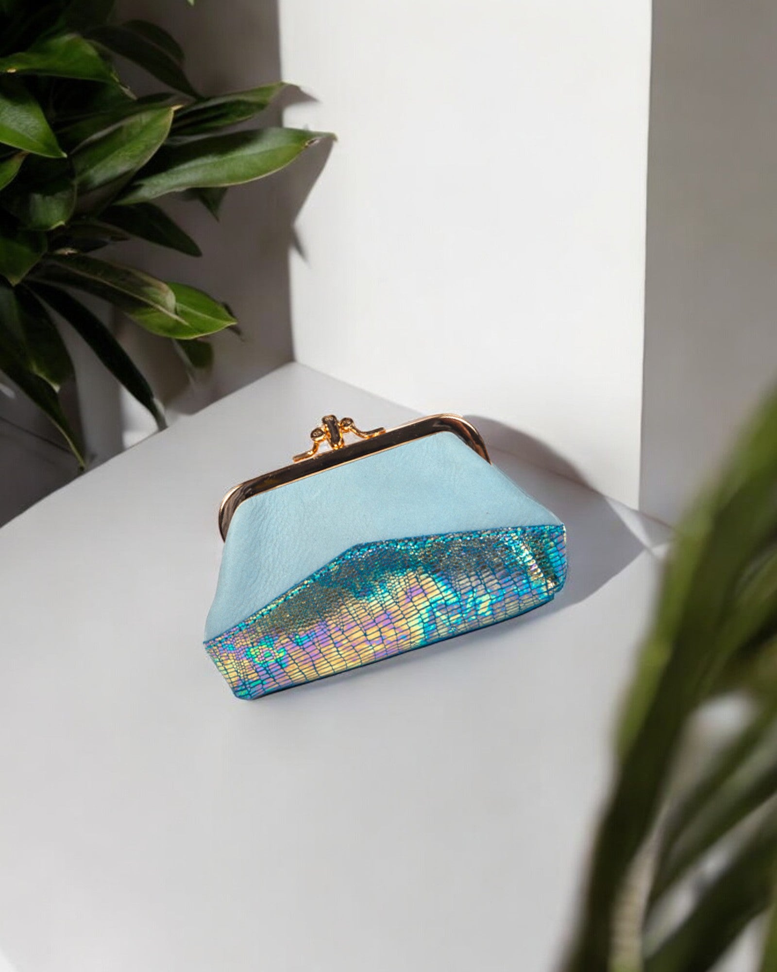 antoinette ameska Porte-Monnaie CAPRI Bleu Ciel/Lézard Bleu