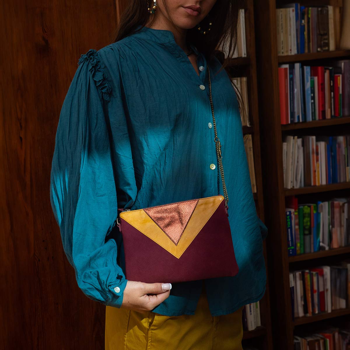 antoinette ameska Pochette GIZEH Bordeaux/Moutarde