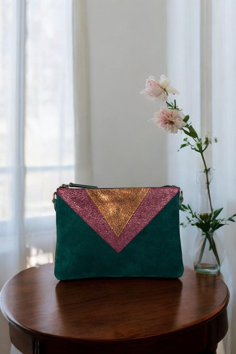 antoinette ameska Pochette GIZEH Vert Foncé/Paillette Bordeaux