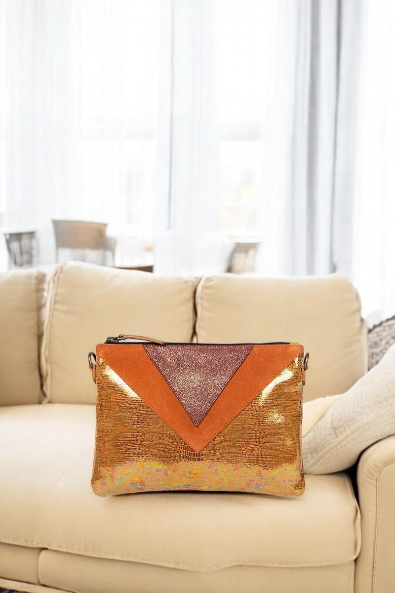 antoinette ameska Pochette GIZEH Lézard Moutarde/Bordeaux