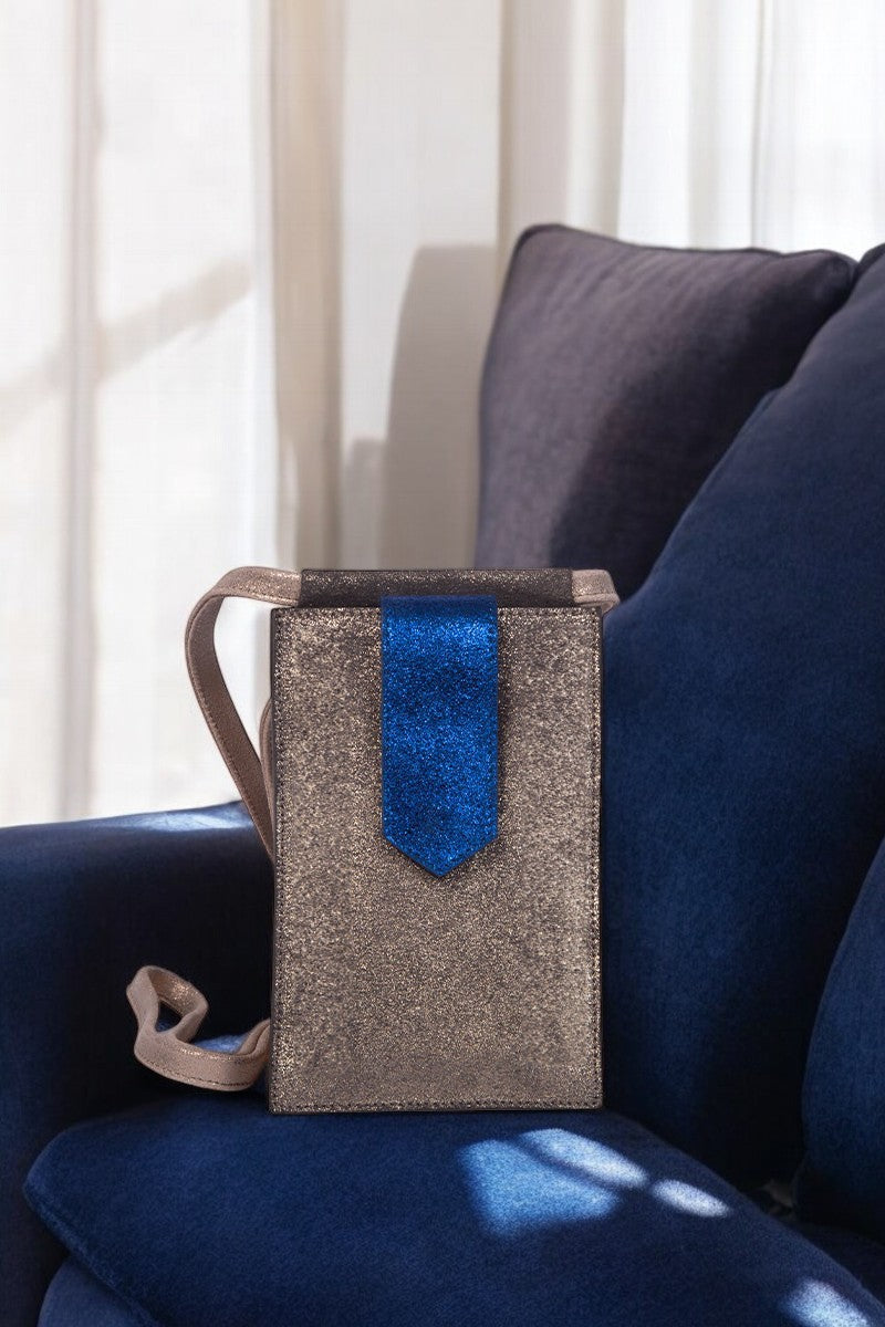 antoinette ameska Pochette Téléphone TEMARA bleu paillette/argent