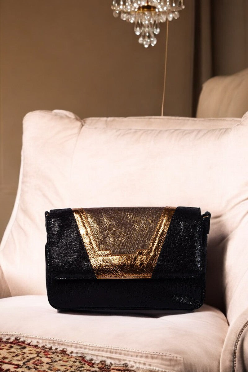 antoinette ameska Petit Sac TOKYO Noir Lézard/Lézard Bronze