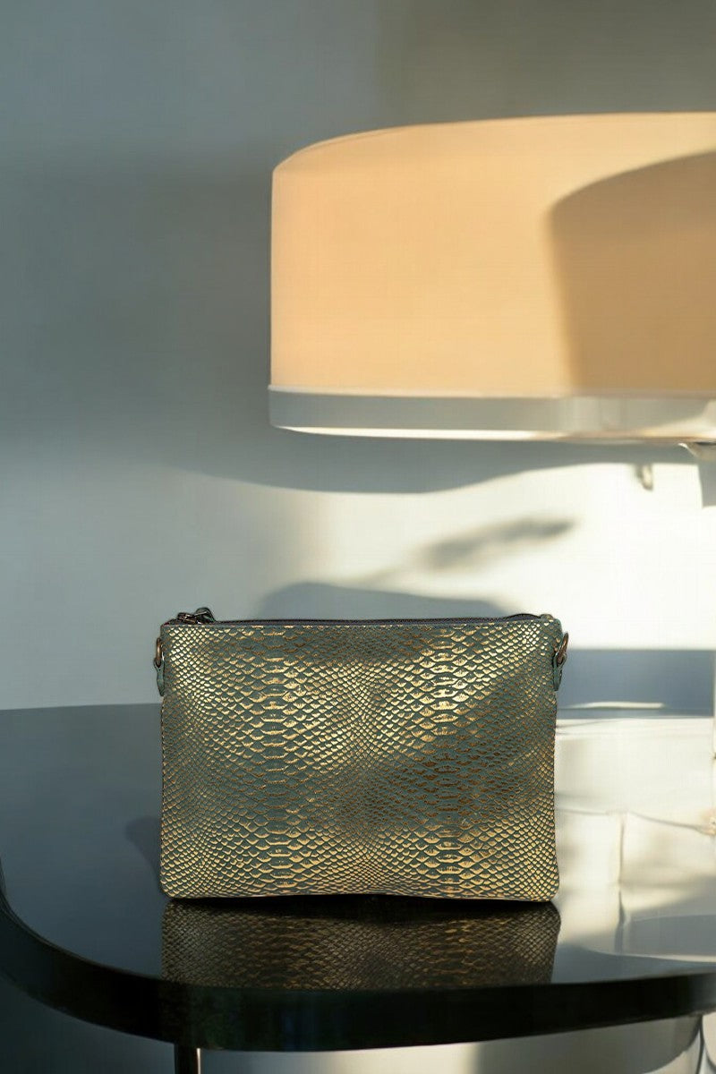 antoinette ameska Pochette ZANZIBAR Python Vert Sauge/Turquoise