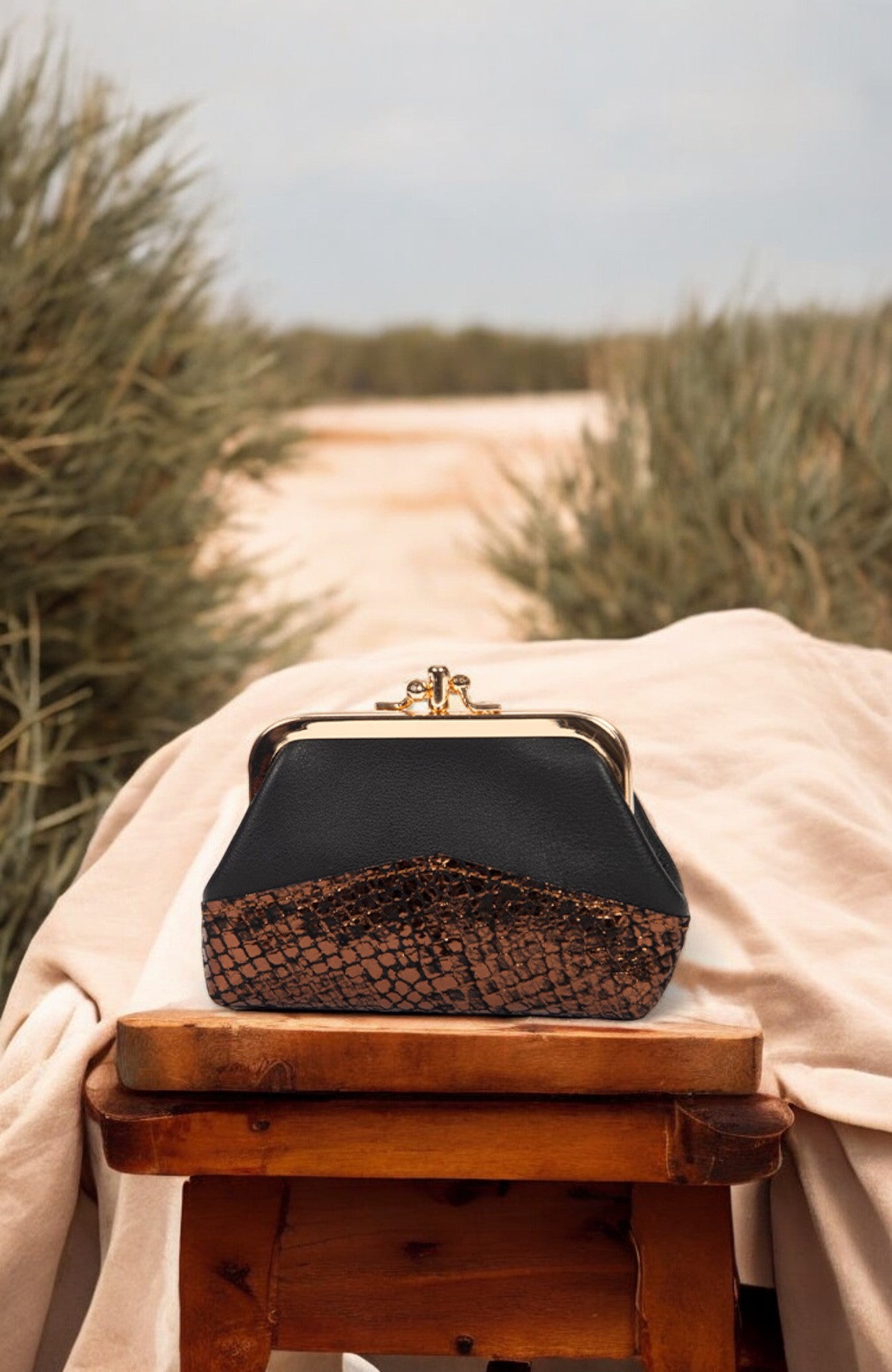 antoinette ameska Porte-Monnaie CAPRI Noir/Craquelé Bronze