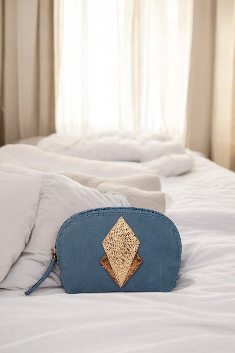 antoinette ameska Porte-Monnaie SICILE Bleu Denim/Lézard Or