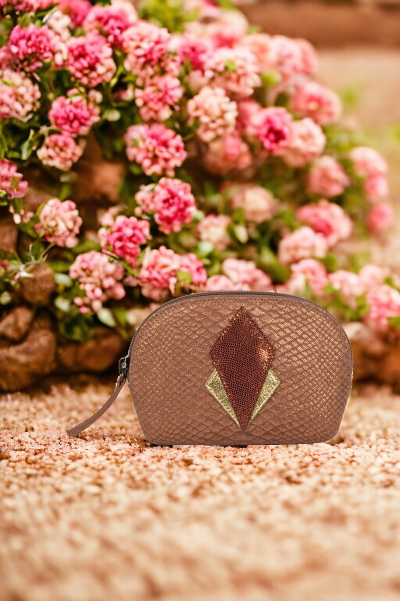 antoinette ameska Porte-Monnaie SICILE Python Rose/Lézard Camel