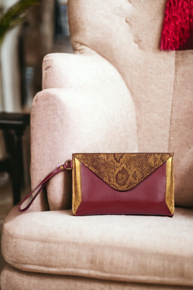 antoinette ameska Trousse TURIN Bordeaux/Python