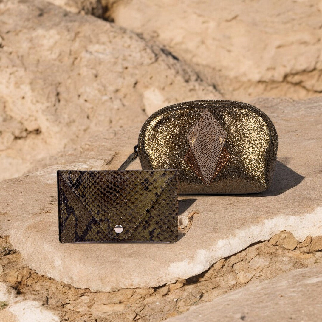 antoinette ameska Porte-Monnaie SICILE Paillette Kaki / Lézard Kaki